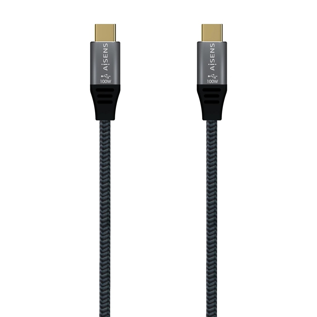 Aisens Cable USB 3.2 Gen2x2 Aluminio 20Gbps 8K@30Hz 5A 100W E-Mark, Tipo USB-C/M-USB-C/M - 0.6m - Color Gris