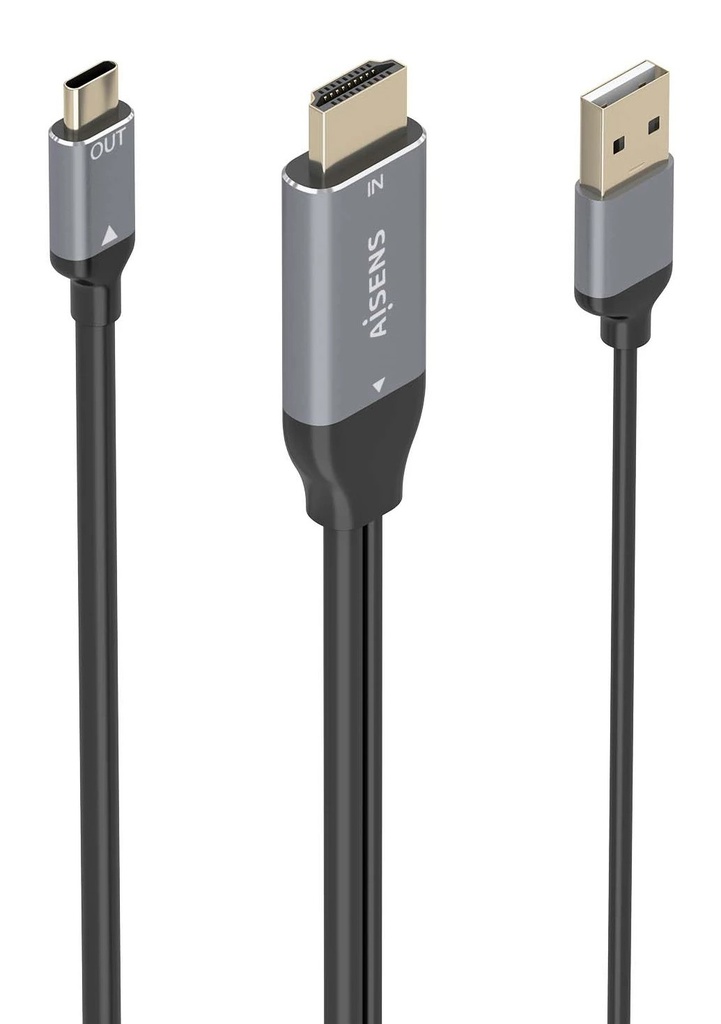 Aisens Cable Conversor Aluminio HDMI V2.0 a USB-C 4K@60Hz - HDMI/M+USB-A/M-USB-C/M - 1.8m - Color Gris