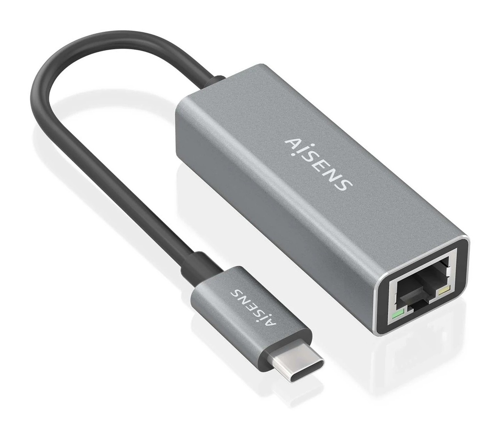 Aisens Conversor USB3.1 GEN1 USB-C a Ethernet Gigabit 10/100/1000 MBPS - 15cm - Color Gris