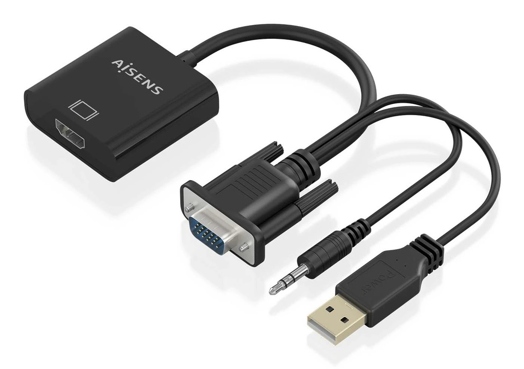 Aisens Cable Conversor SVGA+Audio a HDMI - SVGA/M+Jack 3.5/M+USB-A/M-HDMI A/H - 20cm - Color Negro