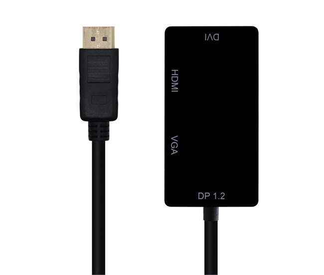 Aisens Conversor Displayport V1.2 a VGA/DVI/HDMI - DP 1.2/M-VGA/H-DVI/H-HDMI/H 4K - 15cm - Color Negro