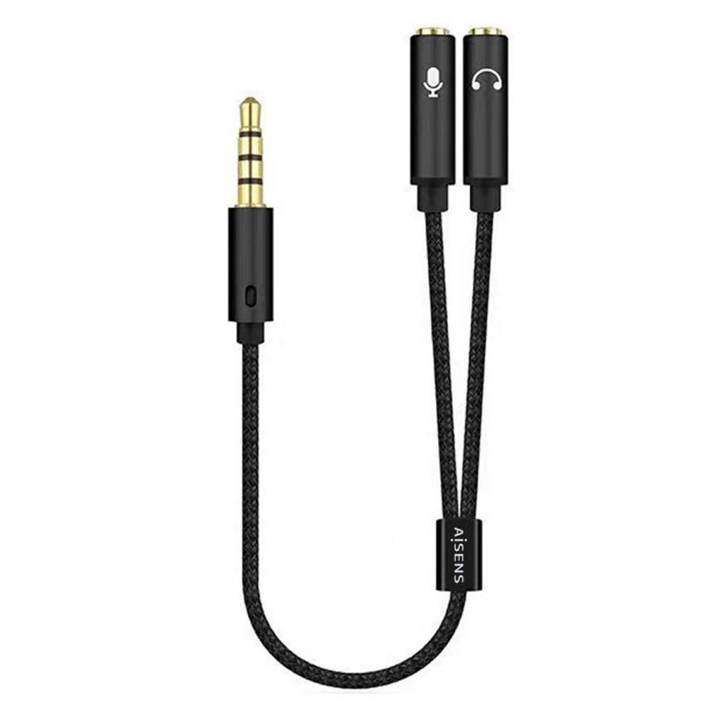 Aisens Cable Adaptador Audio JACK 3.5 4 Pines/M-2xJACK 3.5 3 Pines/H - 25cm - Color Negro