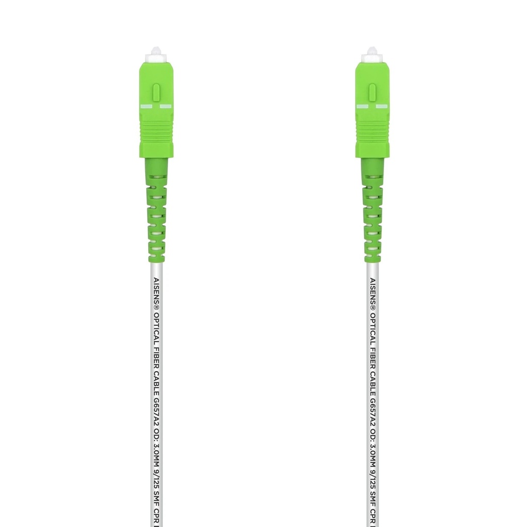 Aisens Cable Fibra Optica Latiguillo G657A2 3.0 9/125 SMF Simplex CPR Dca LSZH - SC/APC-SC/APC - 20M - Color Blanco