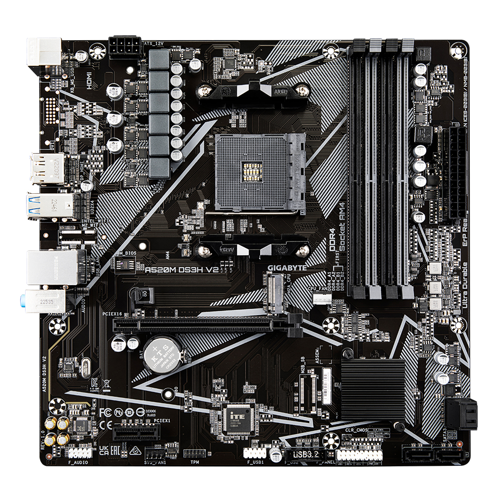 Gigabyte A520M DS3H V2 Placa Base AMD AM4 4xDDR4 - M.2, SATA, PCIe3.0 - HDMI, DisplayPort, DVI, RJ-45, USB 3.2 - MicroATX