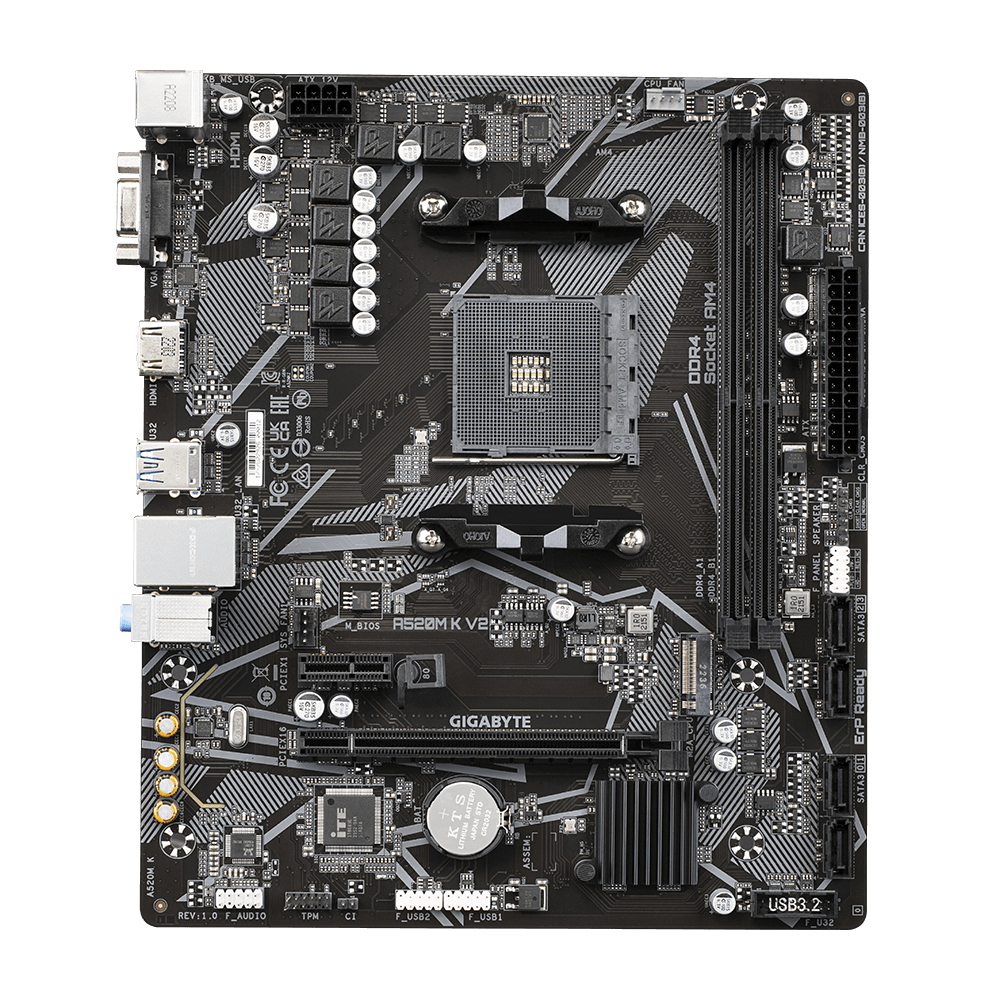 Gigabyte A520M K V2 Placa Base AMD A520 AM4 2x DDR4 - HDMI, M.2, PCIe, 4x Sata III, USB, RJ-45, VGA, Micro-ATX