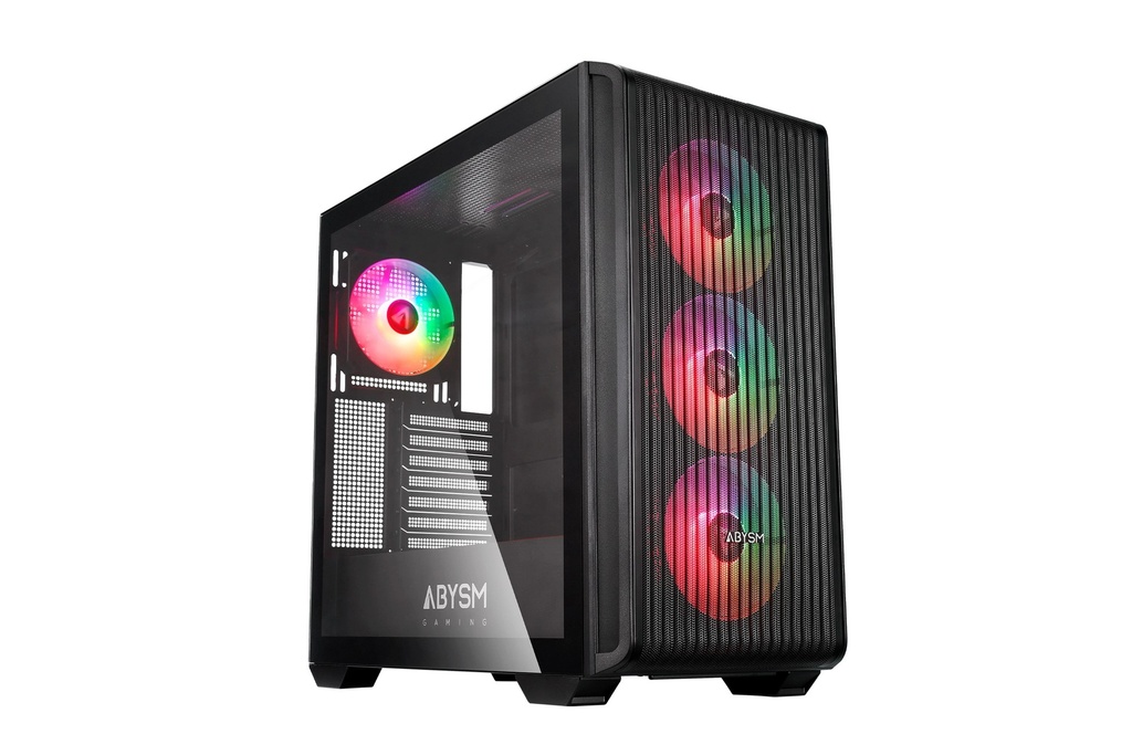 Abysm Danube Kamp BX300 Black Caja Torre ATX, ITX, Micro ATX - Lateral Cristal Templado - 3.5" y 2.5" - USB-A, USB-C y Audio - 4 Ventiladores ARGB Instalados - Soporta Refrigeracion Liquida