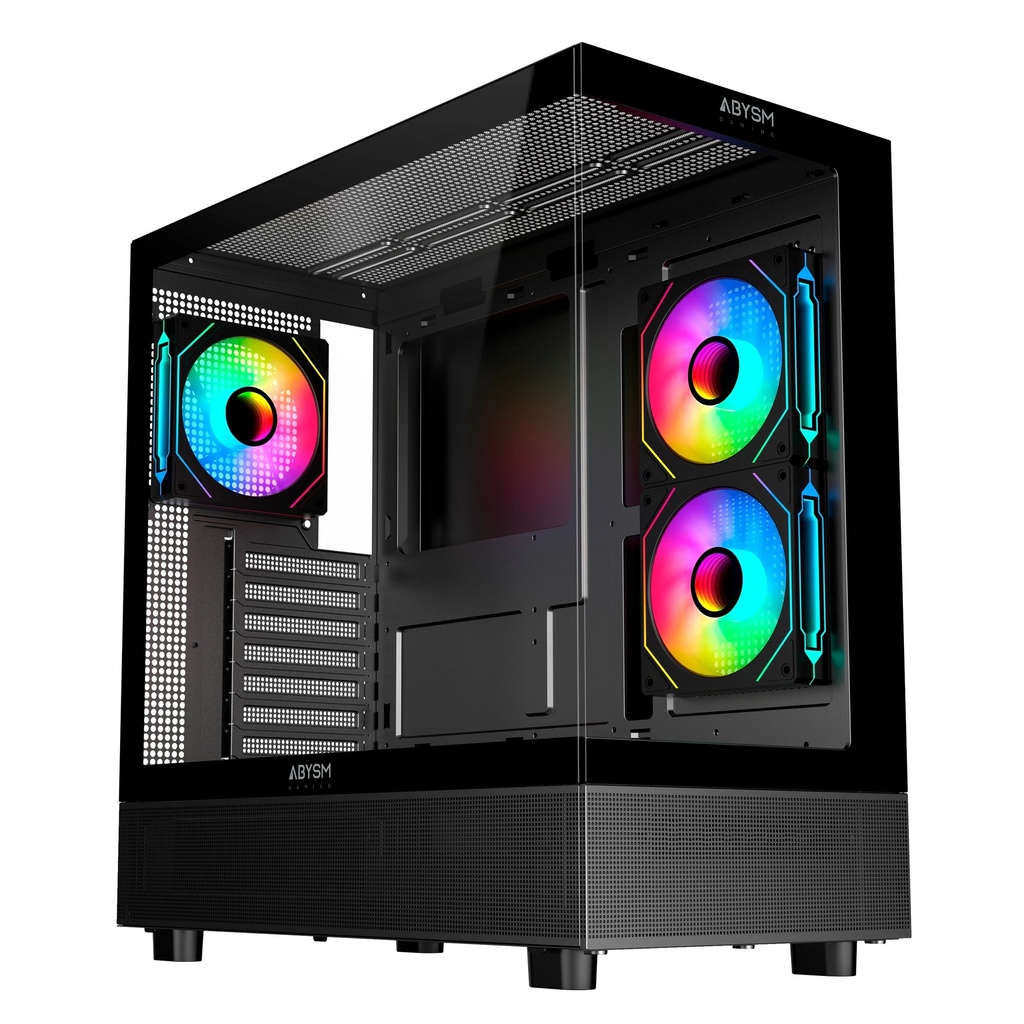 Abysm Danube Sava H400 Prime Black Caja Torre ATX, Mini-ITX, Micro ATX - Lateral y Frontal Cristal Templado - 3.5" y 2.5" - USB-A, USB-C y Audio - 3 Ventiladores ARGB Instalados - Soporta Refrigeracion Liquida