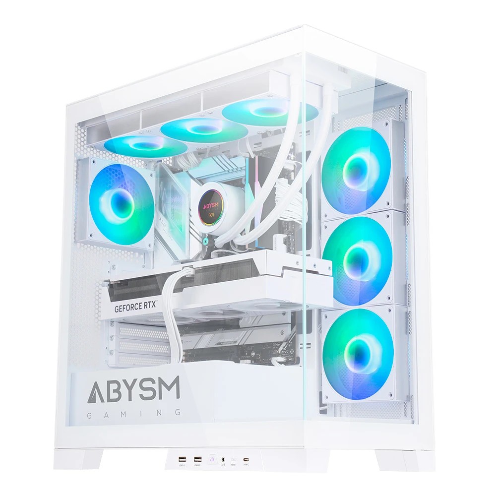 Abysm Danube Sava H500 White Caja Torre ATX, ITX, Micro ATX - Lateral y Frontal Cristal Templado - 3.5" y 2.5" - USB-A, USB-C y Audio - 4 Ventiladores ARGB Instalados - Soporta Refrigeracion Liquida