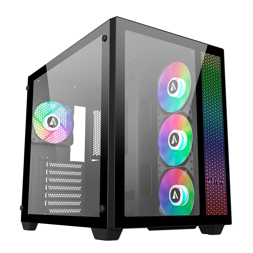 Abysm Gaming Danube SAVA ARGB Caja Semi-Torre ATX, Micro-ITX, micro ATX - Frontal y Lateral Cristal Templado - 3.5" y 2.5" - USB-C 3.2, USB-A 3.2 y Audio - 4 Ventiladores ARGB Instalados - Soporta Refrigeracion Liquida