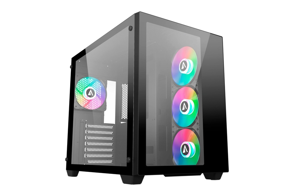 Abysm Danube Sava 285 BX203 Black ARGB Caja Torre ATX, ITX, Micro ATX - Lateral y Frontal Cristal Templado - 3.5" y 2.5" - USB-A, USB-C y Audio - 4 Ventiladores ARGB Instalados - Soporta Refrigeracion Liquida