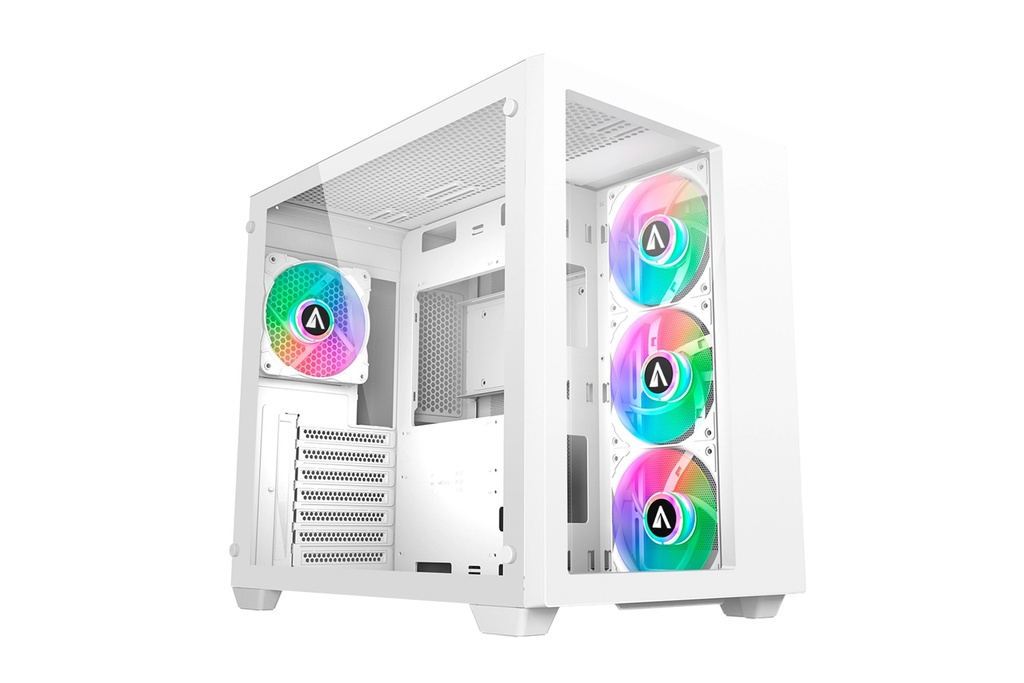 Abysm Danube Sava 285 BX203 White ARGB Caja Torre ATX, ITX, Micro ATX - Lateral y Frontal Cristal Templado - 3.5" y 2.5" - USB-A, USB-C y Audio - 4 Ventiladores ARGB Instalados - Soporta Refrigeracion Liquida