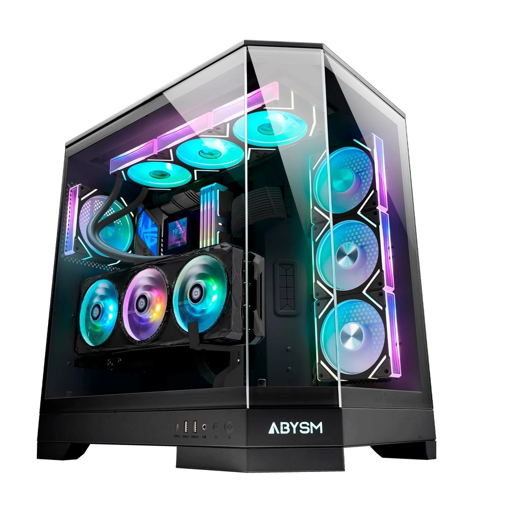Abysm Danube Sava H600 Black Caja Torre E-ATX, ATX, ITX, Micro ATX - Lateral y Frontal Cristal Templado - 3.5" y 2.5" - USB-A, USB-C y Audio - 4 Ventilador ARGB Instalado - Soporta Refrigeracion Liquida