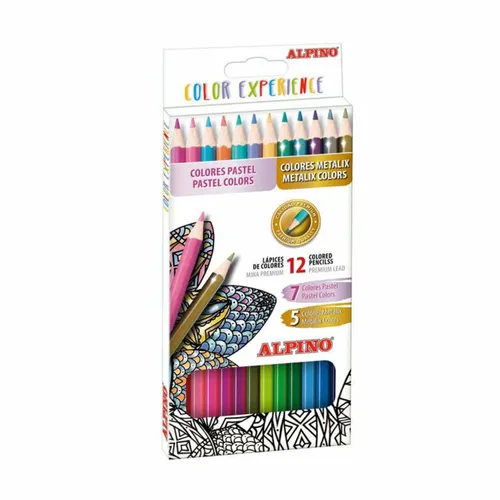 Alpino Color Experience Pack de 12 Lapices de Colores Premium Colores Pastel y Metalicos - Mina Premium para Pintado Suave y Degradado - Colores Surtidos Pastel y Metalicos
