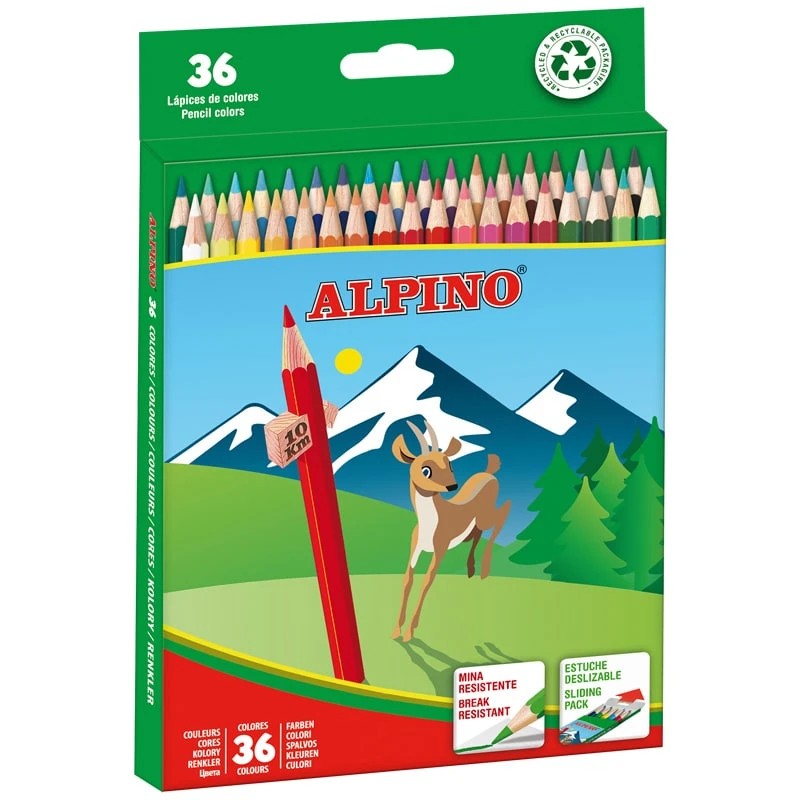 Alpino Pack de 36 Lapices de Colores Creativos - Mina de 3mm Resistente a la Rotura - Bandeja Extraible - Colores Vivos y Brillantes Surtido