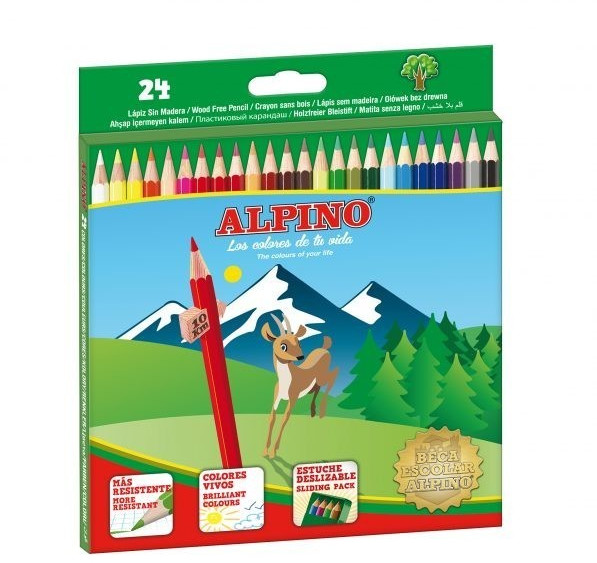 Alpino Pack de 24 Lapices de Colores Hexagonales - Mina de 3mm - Resistente a la Rotura - Bandeja Extraible - Colores Surtidos