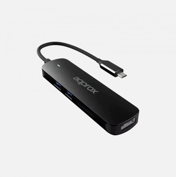 Approx 5 en 1 Hub USB-C con 2 Puertos USB 3.0, 1 Puerto HDMI 4K/30Hz y Lector SD/MicroSD - Velocidad de hasta 5Gbps - Carcasa de Aluminio