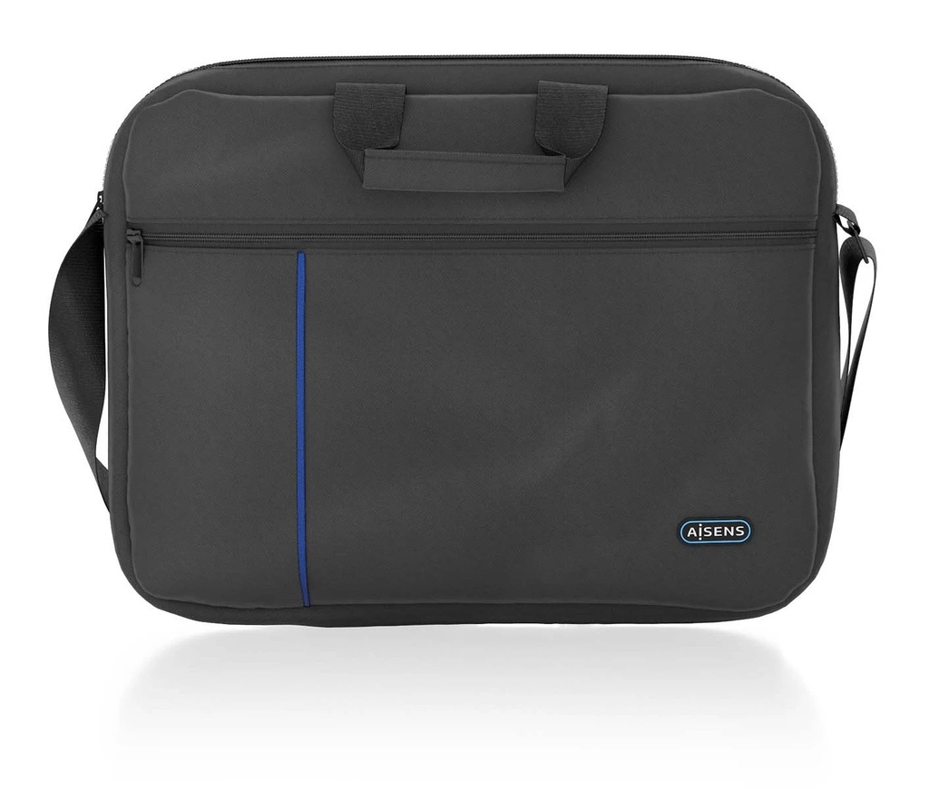 Aisens Maletin para Portatil 15,6" - Acolchado Fino - Bolsillo Frontal con Cremallera - Correa Ajustable - Color Negro