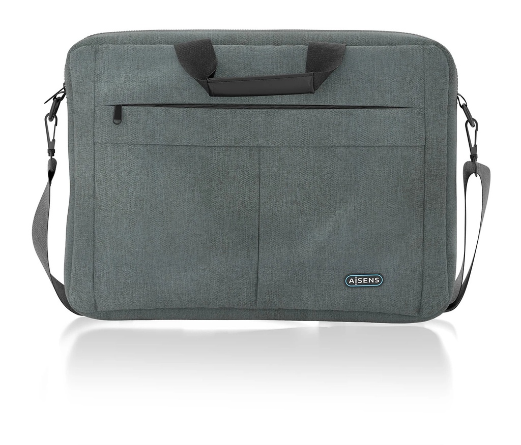 Aisens Maletin Premium para Portatil 15,6" - Acolchado de Espuma - Bolsillo Frontal con Cremallera - Sujecion para Maleta - Correa Ajustable - Color Gris