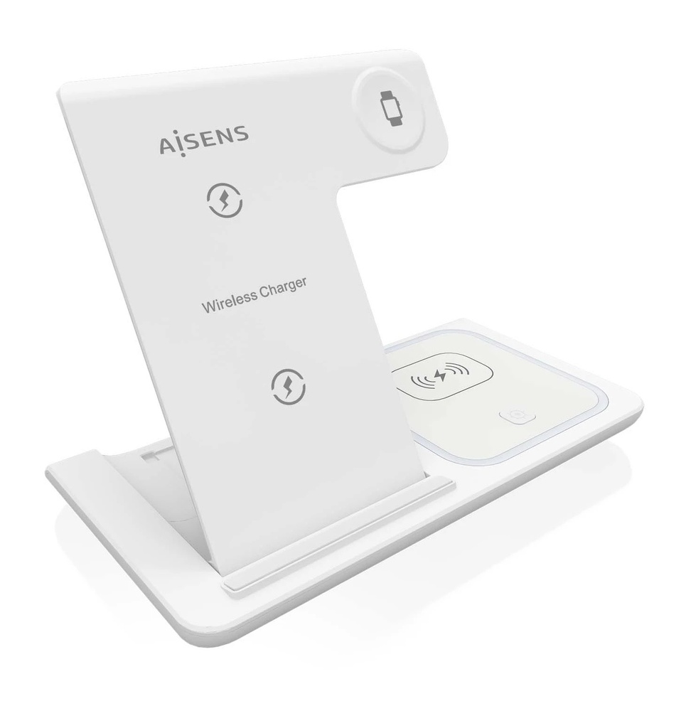 Aisens Cargador Inalambrico USB-C 3 en 1 de 15W para Movil - Apple Watch - Ariculares con Estuche de Carga - Color Blanco