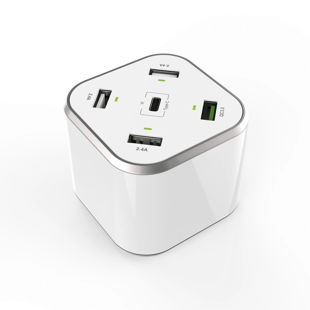 Aisens Cargador de Sobremesa 48W 5 Puertos 3xUSB-A 1xUSB-C 1xUSB QC3.0 - Color Blanco