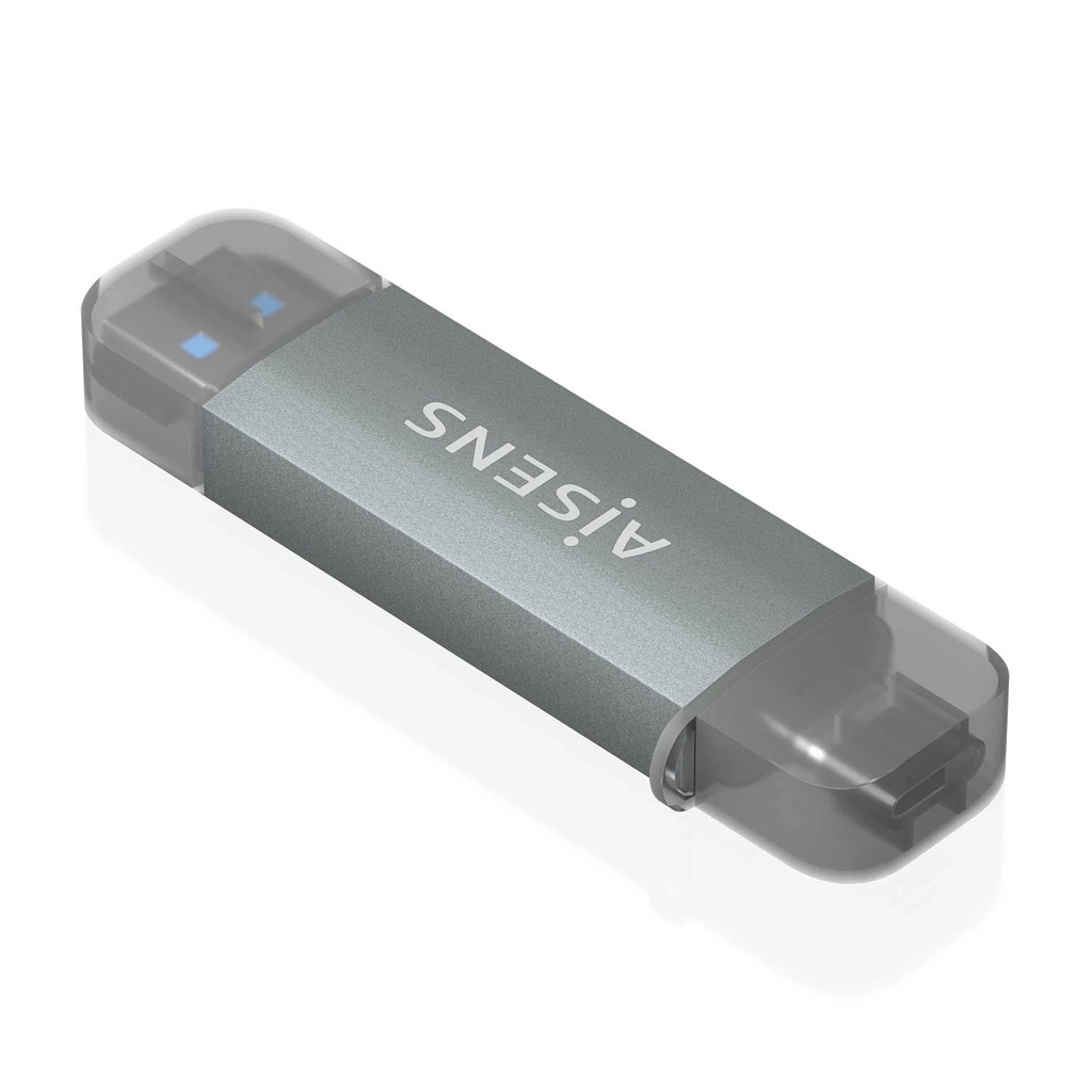 Aisens Lector de Tarjetas USB-C y USB-A - Compatible con SD, Micro SD, MMC, RS-MMC - Soporta USB 3.1 Gen1 - Compatible con Windows y Mac Os - Color Gris
