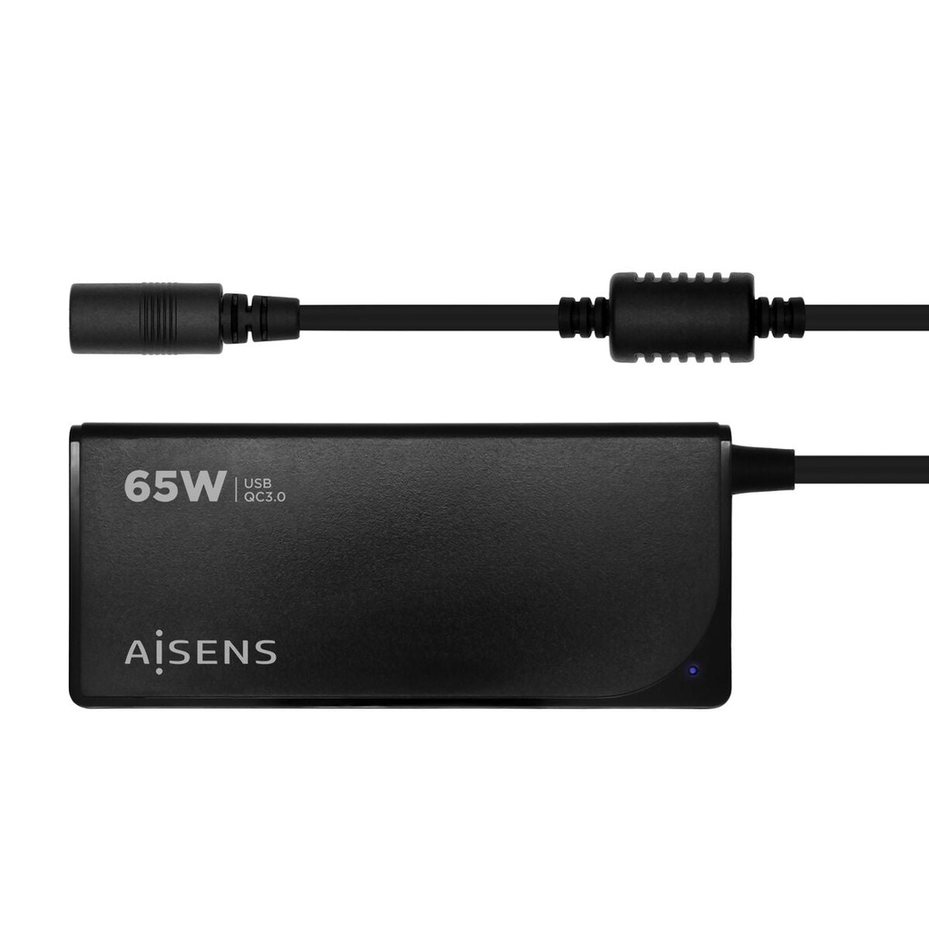 Aisens Cargador 65W Automatico Universal Multitension para Portatil con 9 Conectores + USB-A QC.3.0 - Color Negro