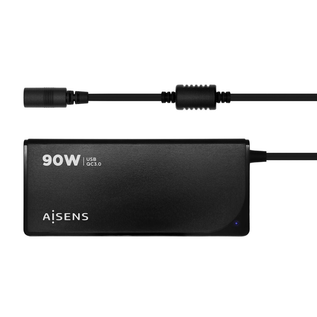 Aisens Cargador 90W Automatico Universal Multitension para Portatil con 12 Conectores + USB-A QC.3.0 - Color Negro