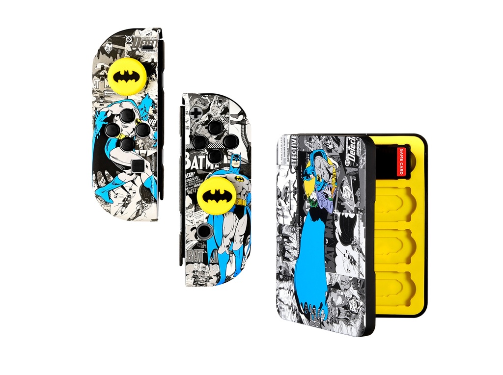 FR-TEC Combo Pack Batman Carcasas Duras Protectoras para Joycons Nintendo Switch - Grips con Logo de Batman - Caja de 16 Juegos - Color Varios