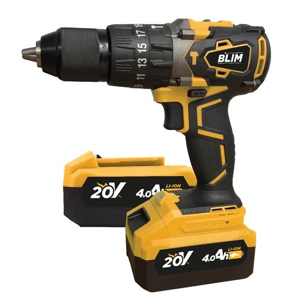 Blim Taladro Percutor a Bateria 20V 4Ah - Motor sin Escobillas - 68Nm Par Maximo - 2 Velocidades 0-500/0-2000rpm - Incluye 2 Baterias y Maletin de Transporte