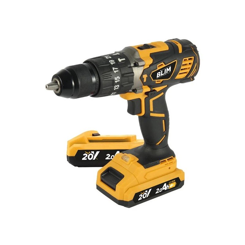 Blim Taladro Percutor a Bateria 20V 2Ah - 58Nm Par Maximo - 2 Velocidades 0-450/0-1800rpm - Incluye 2 Baterias y Maletin de Transporte