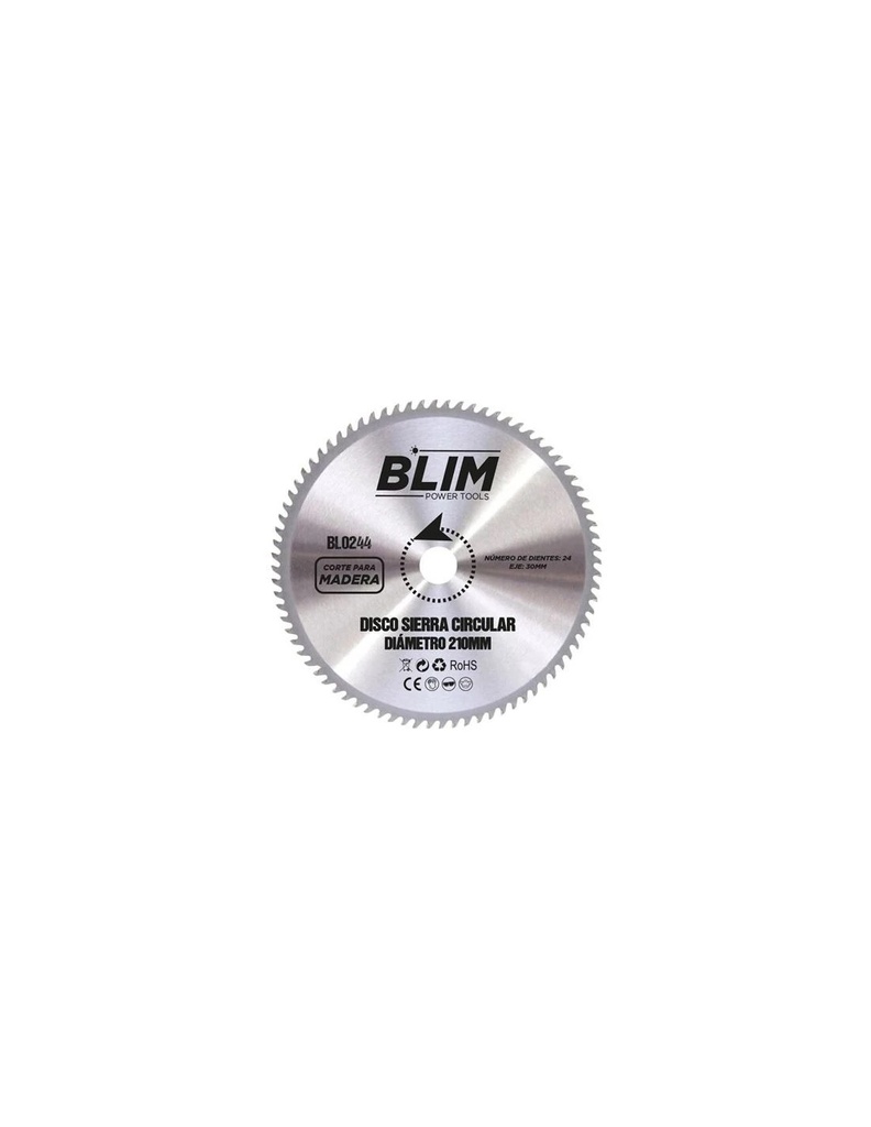 Blim Disco Corte de Madera para Sierra 210mm - 24 Dientes con Recubrimiento en Carburo de Tungsteno