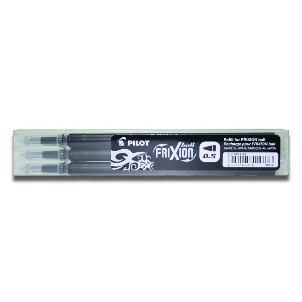 Pilot Pack de 3 Recambios para Frixion Ball / Frixion Clicker - Tinta Gel Borrable - Punta de Bola 0.5mm - Trazo 0.3mm - Color Negro