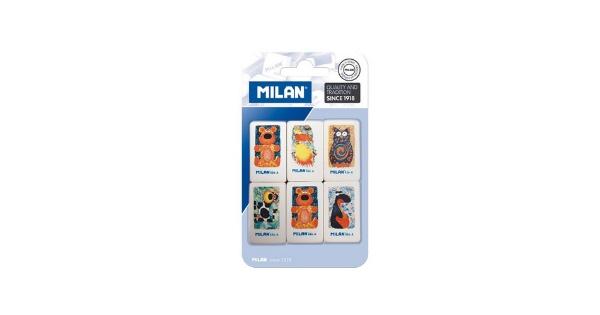 Milan 436A Pack de 6 Gomas de Borrar Rectangulares - Miga de Pan - Caucho Suave Sintetico - Dibujos Infantiles Surtidos - Color Blanco