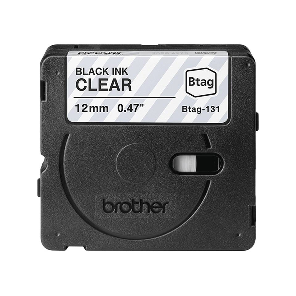 Brother Btag-131 Cinta 12mm - Texto Negro sobre Fondo Transparente - Medidas 12mmx4 Metros - Apta para PTN10, PTN20, PTN25BT