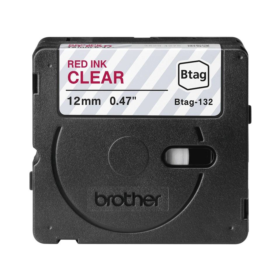 Brother Btag-132 Cinta 12mm - Texto Rojo sobre Fondo Transparente - Medidas 12mmx4 Metros - Apta para PTN10, PTN20, PTN25BT