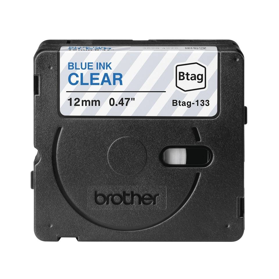 Brother Btag-133 Cinta 12mm - Texto Azul sobre Fondo Transparente - Medidas 12mmx4 Metros - Apta para PTN10, PTN20, PTN25BT