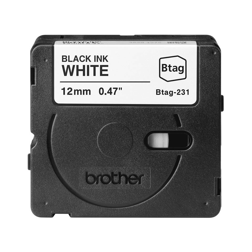Brother Btag-231 Cinta 12mm - Texto Negro sobre Fondo Blanco - Medidas 12mmx4 Metros - Apta para PTN10, PTN20, PTN25BT