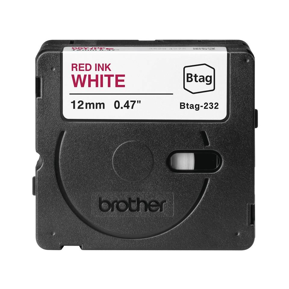 Brother Btag-232 Cinta 12mm - Texto Rojo sobre Fondo Blanco - Medidas 12mmx4 Metros - Apta para PTN10, PTN20, PTN25BT