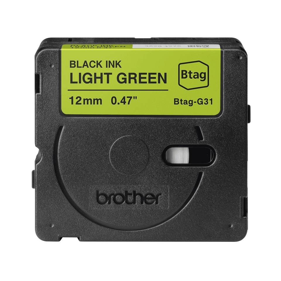 Brother Btag-G31 Cinta 12mm - Texto Negro sobre Fondo Verde - Medidas 12mmx4 Metros - Apta para PTN10, PTN20, PTN25BT