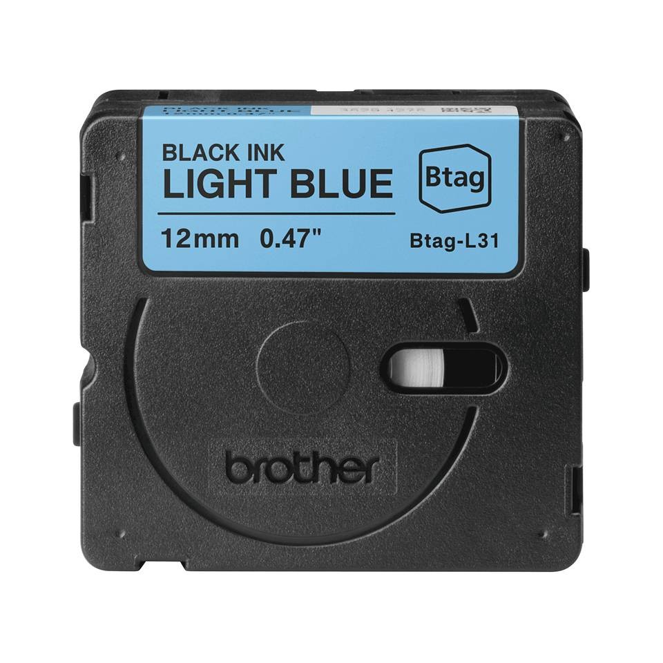 Brother Btag-L31 Cinta 12mm - Texto Negro sobre Fondo Azul Claro - Medidas 12mmx4 Metros - Apta para PTN10, PTN20, PTN25BT