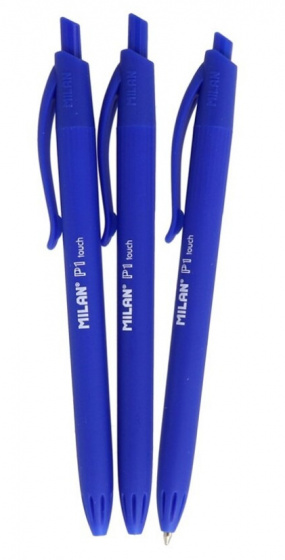 Milan P1 Touch Pack de 3 Boligrafos de Bola Retractiles - Punta Redonda 1mm - Tinta con Base de Aceite - Escritura Suave - 1.200m de Escritura - Color Azul