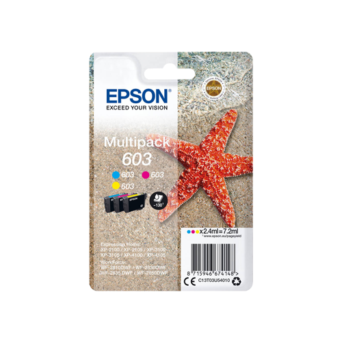 Epson 603 Pack de 3 Cartuchos de Tinta Originales - Cyan, Magenta, Amarillo - C13T03U54010