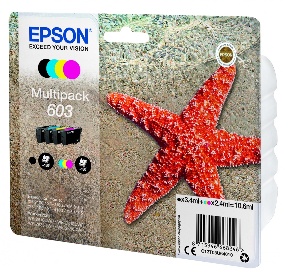 Epson 603 Pack de 4 Cartuchos de Tinta Originales - C13T03U64010