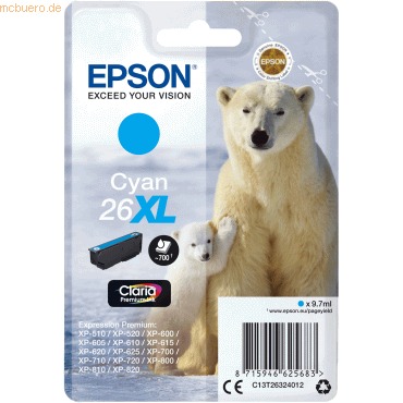 Epson T2632 (26XL) Cyan Cartucho de Tinta Original - C13T26324012