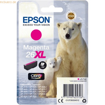 Epson T2633 (26XL) Magenta Cartucho de Tinta Original - C13T26334012