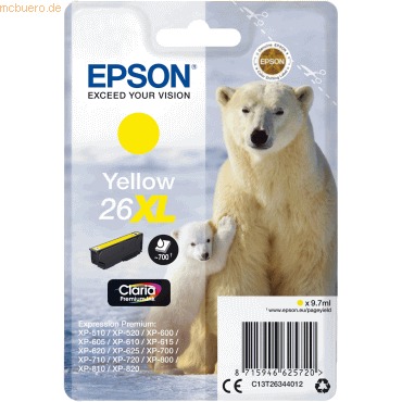 Epson T2634 (26XL) Amarillo Cartucho de Tinta Original - C13T26344012