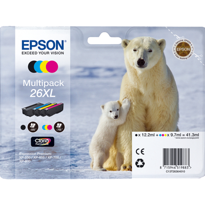 Epson T2636 (26XL) Pack de 4 Cartuchos de Tinta Originales - C13T26364010