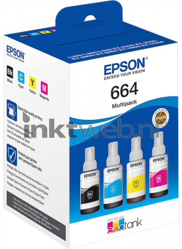 Epson 664 Pack de 4 Botellas de Tinta Originales C13T664640