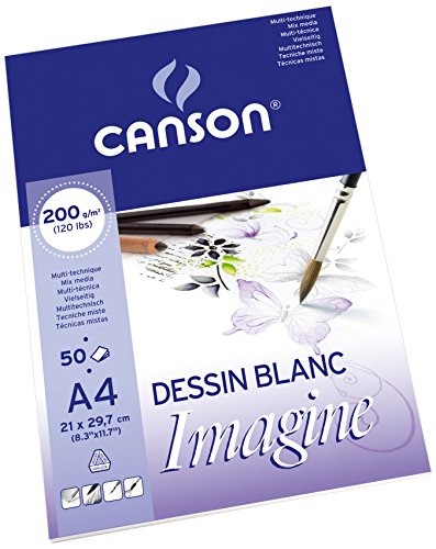 Canson Imagine Bloc Encolado de 50 Hojas 200gr A4 - Grano Fino - Color Blanco