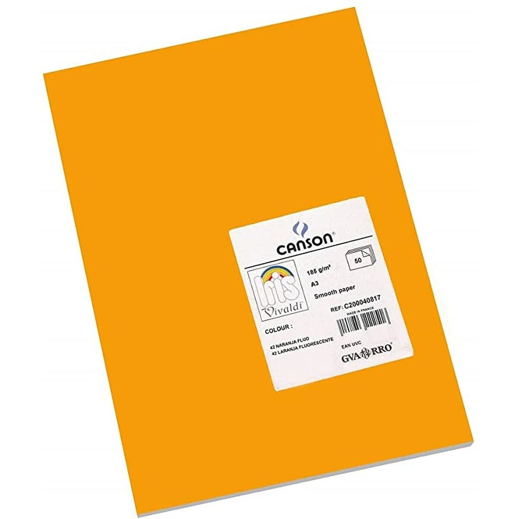 Canson Guarro Pack de 25 Cartulinas Iris de 185g - 50x65cm - Color Naranja Fluo